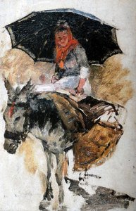 Femme montée sur un petit âne - Antonio Carvalho Silva de Porto